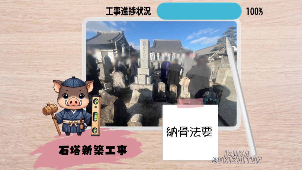 【東浦町 天山(七山)いづかオリジナル和墓10×8型 石塔新築工事～納骨法要～】お施主様ID:yi03s