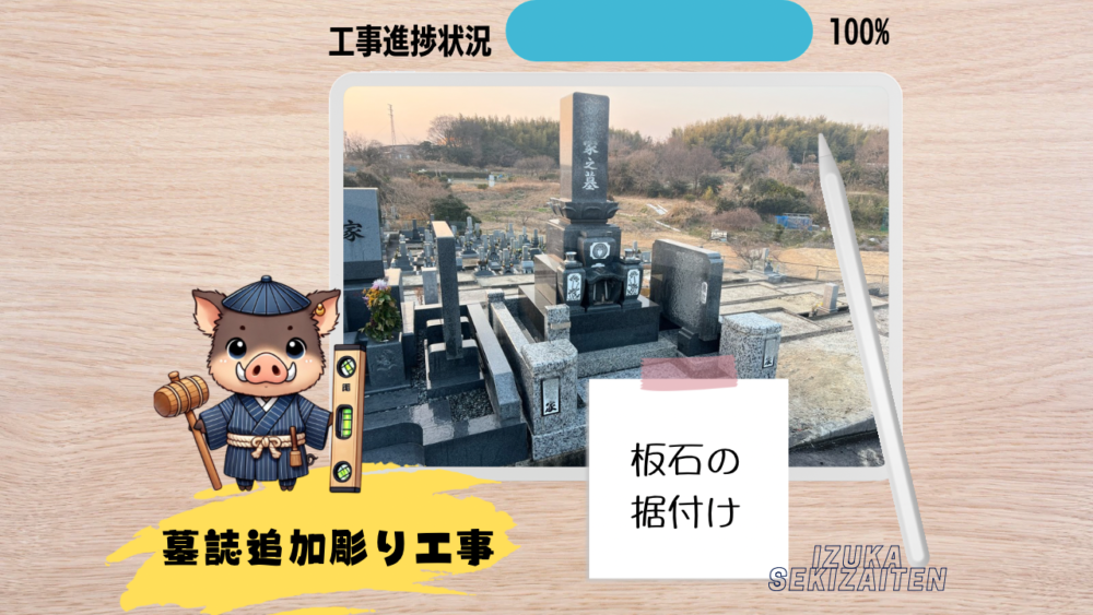 【東浦町 平成5年建立石塔 墓誌追加彫り工事～板石の据付け～】お施主様ID:ti16t