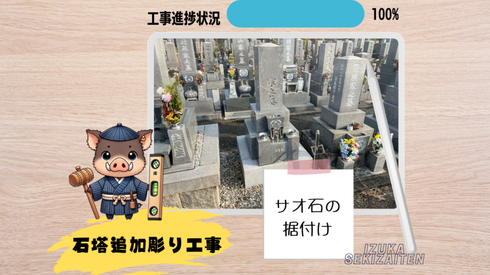 【刈谷市 昭和48年建立石塔追加彫り工事～サオ石の据付け～】お施主様ID:hi15t